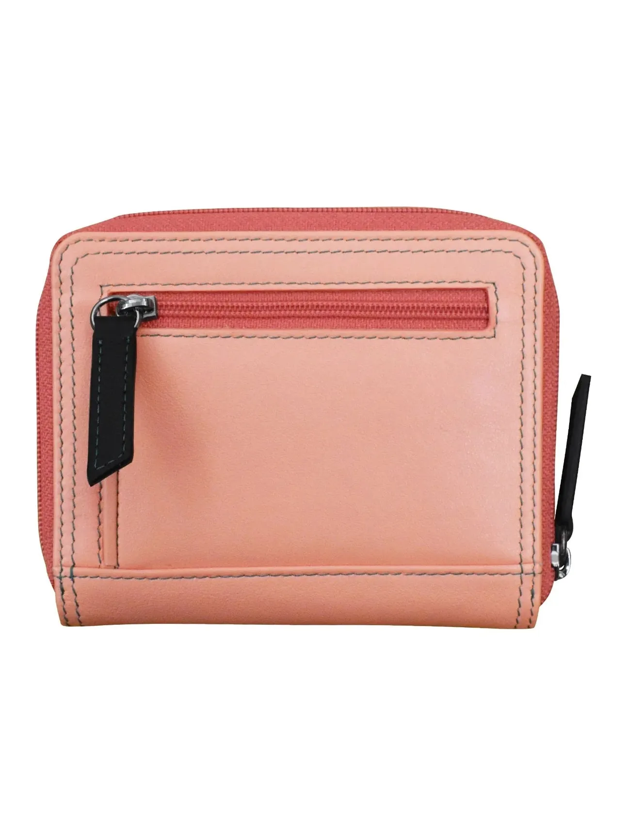Peach Multi-Small Zip Rfid Leather Wallet