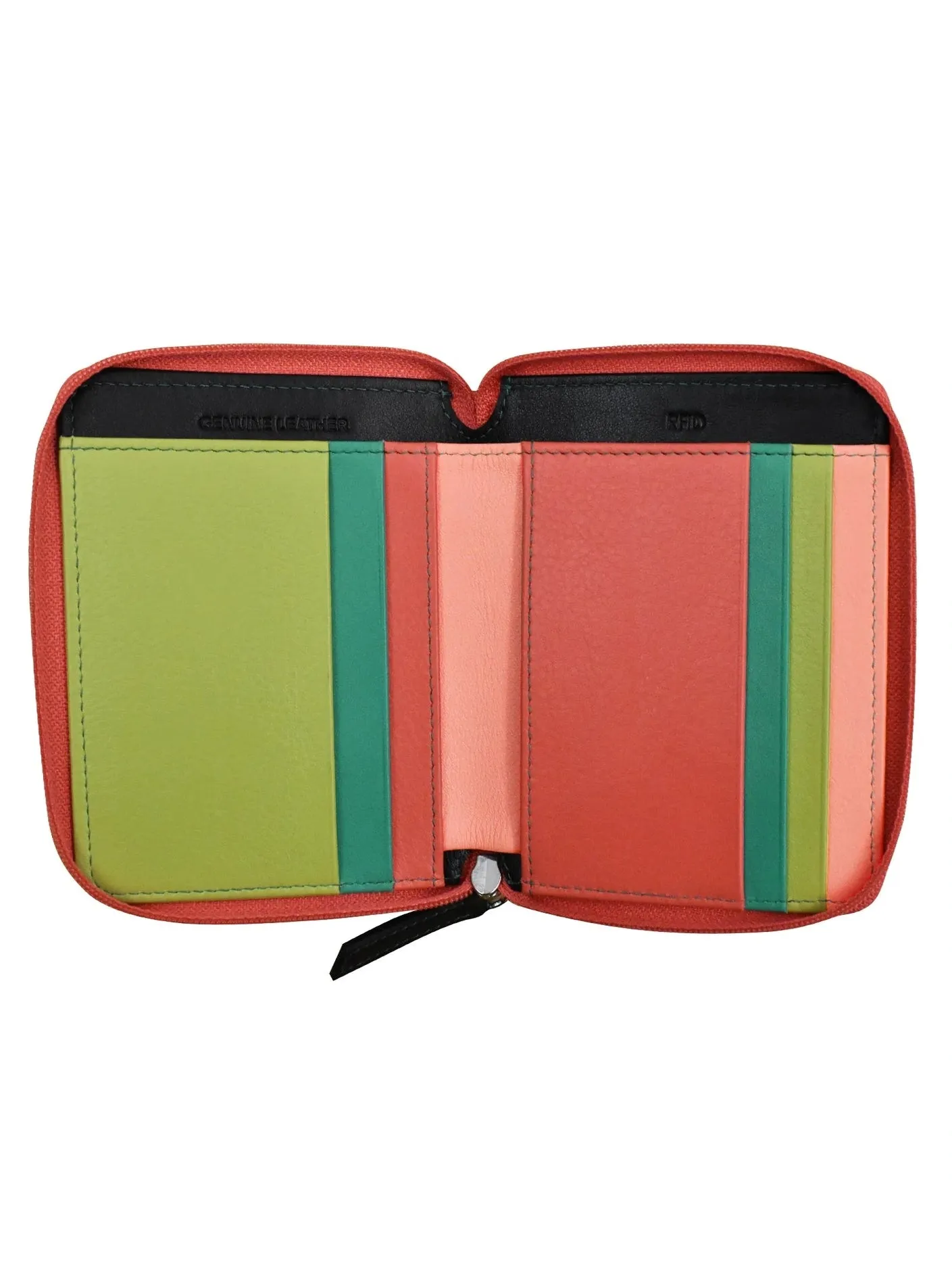 Peach Multi-Small Zip Rfid Leather Wallet