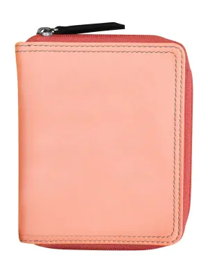 Peach Multi-Small Zip Rfid Leather Wallet