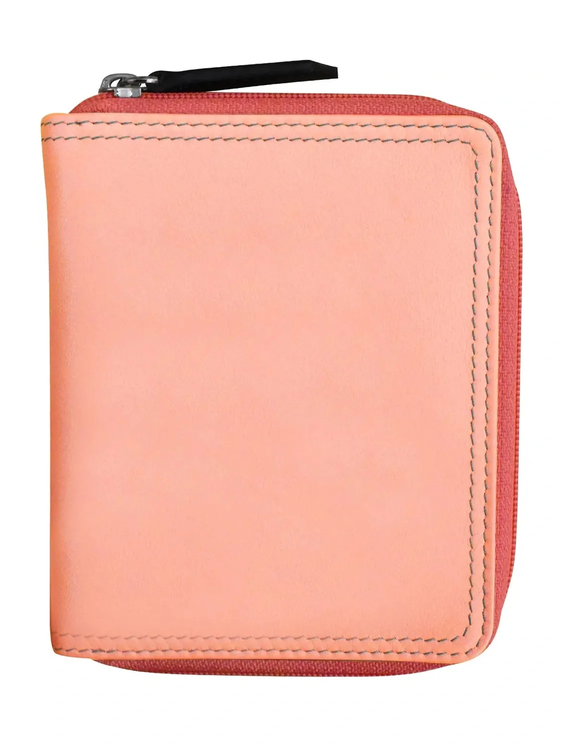 Peach Multi-Small Zip Rfid Leather Wallet