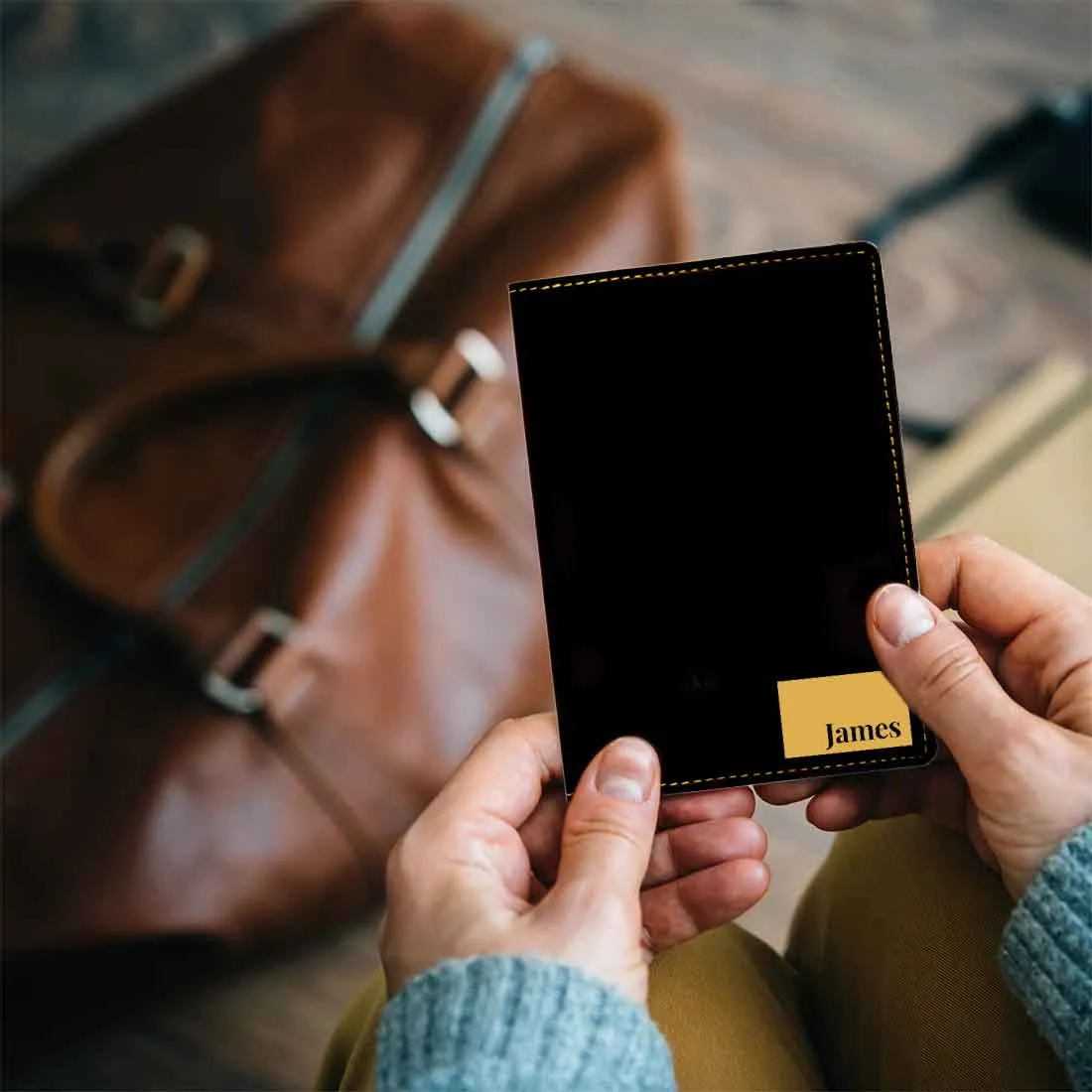 Personalised Travel Wallet Pu Leather Passport Cover - Name Box