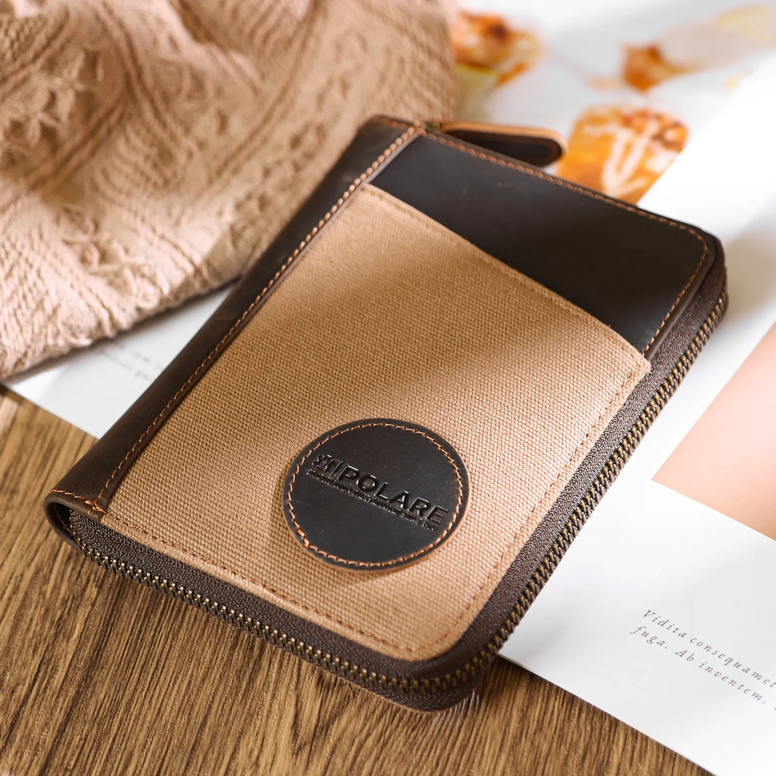 Polare Full Grain Leather Canvas Trim Dual Passport Wallet and RFID Blocking Bifold Passport Cover Travel Document Organizer Holder 2 Passports