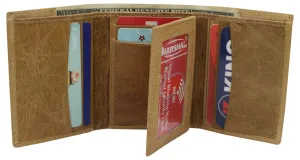RFID621107TN Marshal RFID Protected Men's Cowhide Leather Trifold Wallet with 9 Card Slots 2 Note Pocket & 2 ID Windows