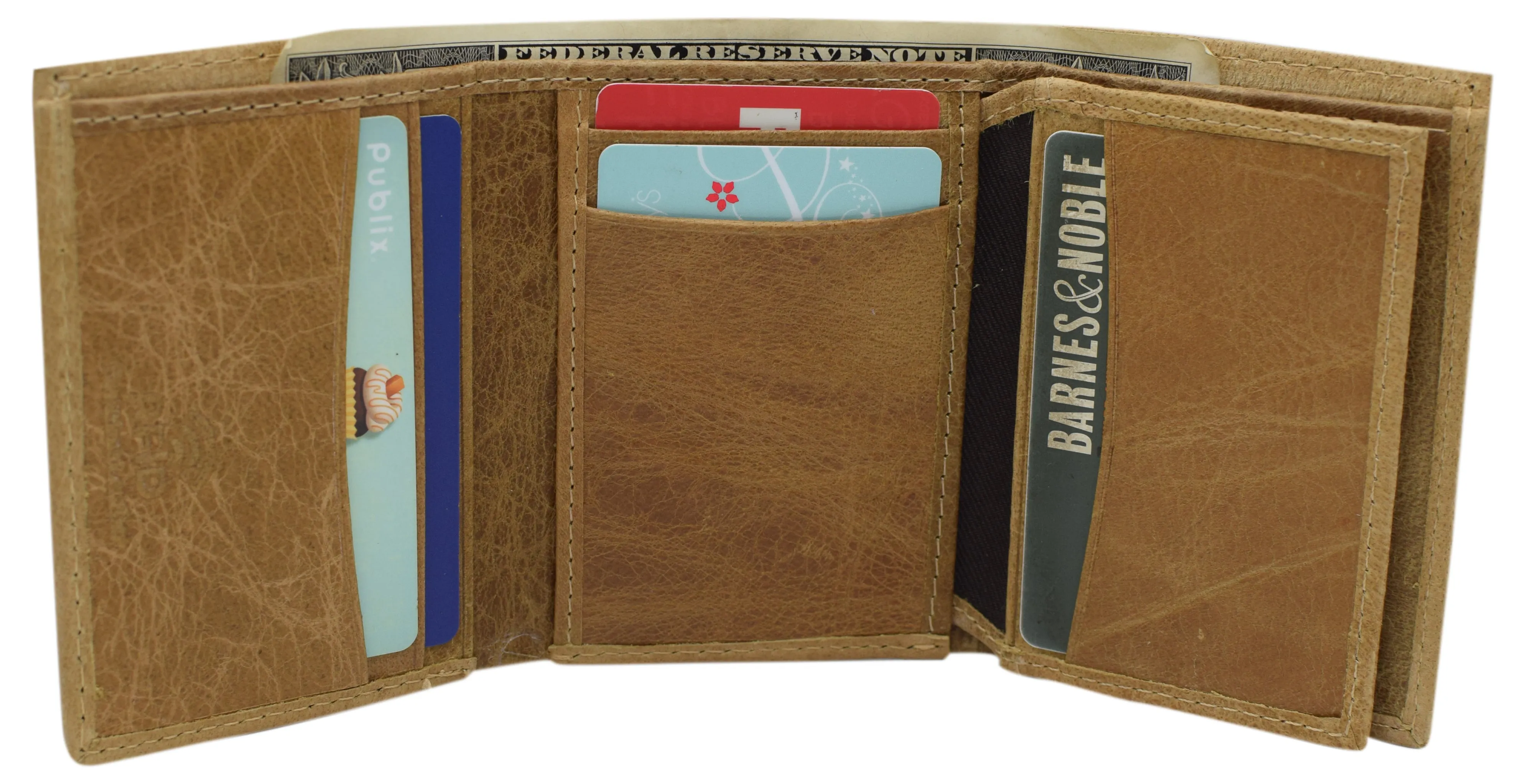 RFID621107TN Marshal RFID Protected Men's Cowhide Leather Trifold Wallet with 9 Card Slots 2 Note Pocket & 2 ID Windows
