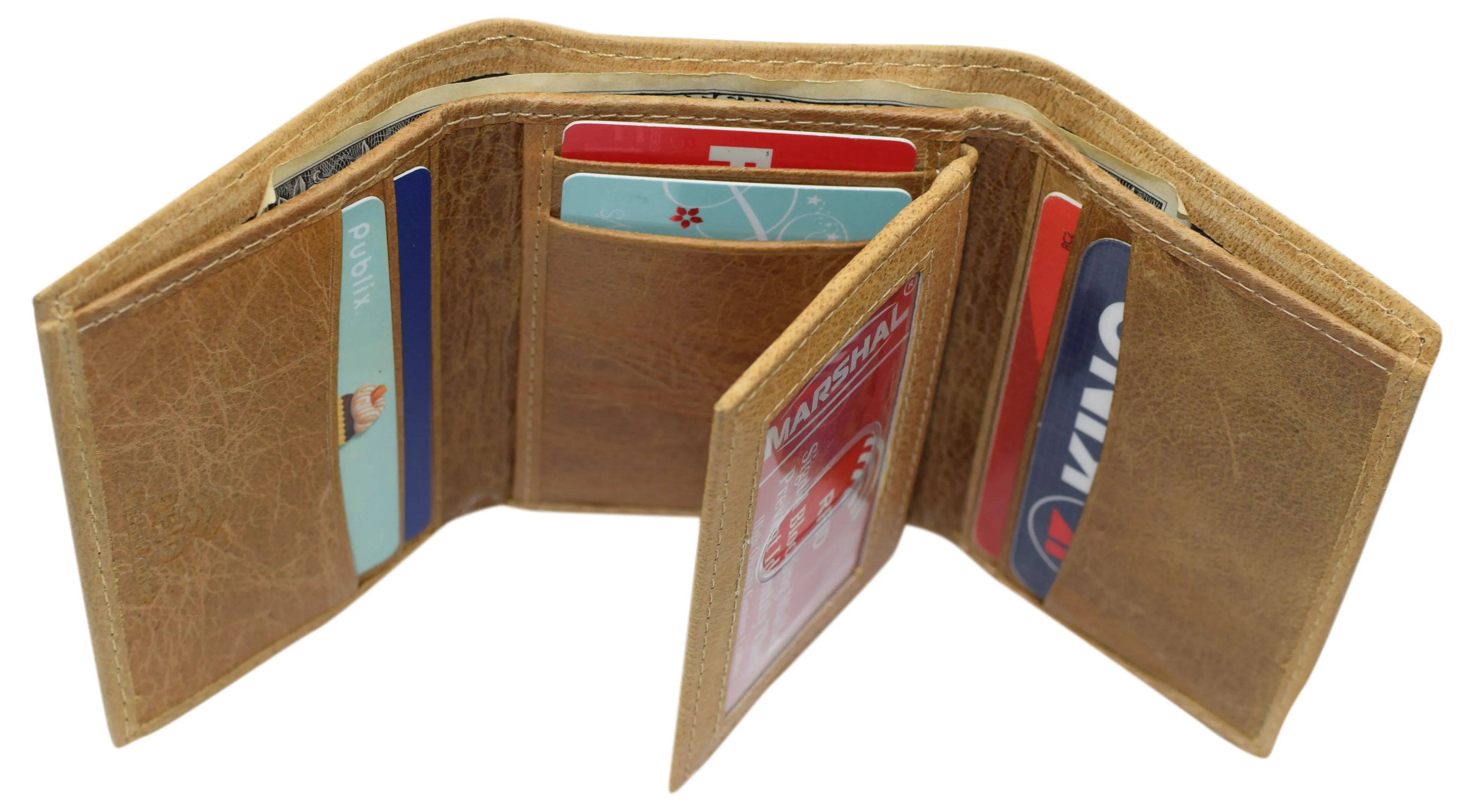RFID621107TN Marshal RFID Protected Men's Cowhide Leather Trifold Wallet with 9 Card Slots 2 Note Pocket & 2 ID Windows