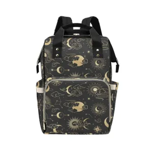 Sun Moon Diaper Bag Backpack, Constellation Stars 70s Baby Girl Waterproof Insulated Pockets Stylish Mom Designer Men Women Multipurpose