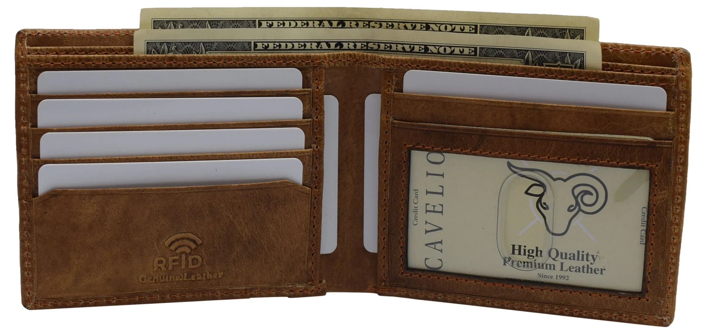 USA RFID Mens Wallet Slim Passcase Bifold with ID Window & Gift Box US Design